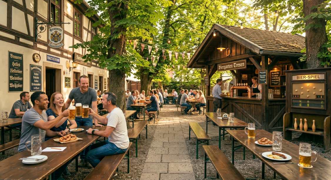 Gemütlicher Biergarten des Keglerheims